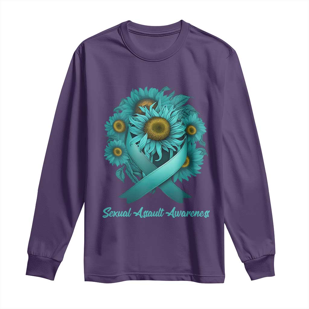 Sexual Assault Awareness Long Sleeve Shirt Teal Ribbon Sunflowers Support