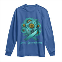 Sexual Assault Awareness Long Sleeve Shirt Teal Ribbon Sunflowers Support