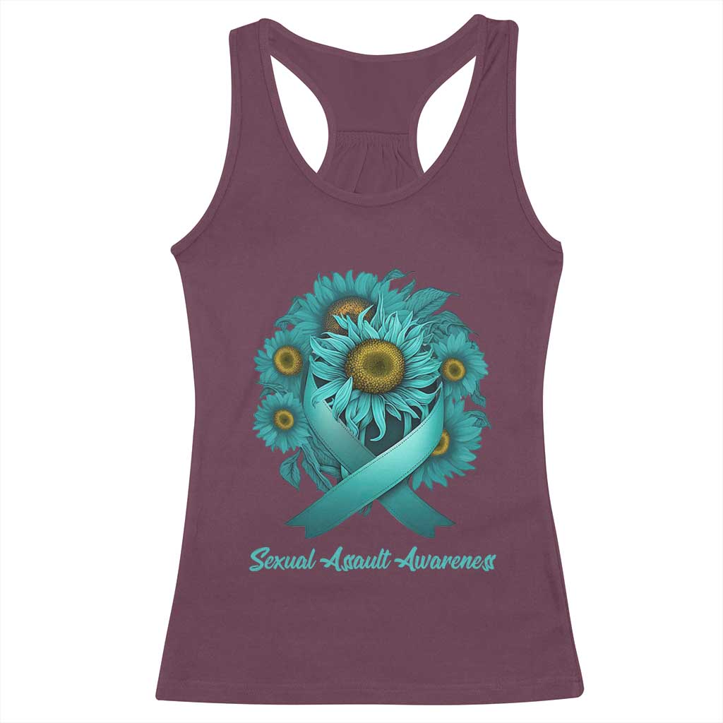 Sexual Assault Awareness Racerback Tank Top Teal Ribbon Sunflowers Support