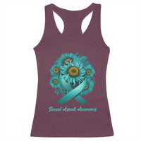 Sexual Assault Awareness Racerback Tank Top Teal Ribbon Sunflowers Support