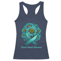 Sexual Assault Awareness Racerback Tank Top Teal Ribbon Sunflowers Support