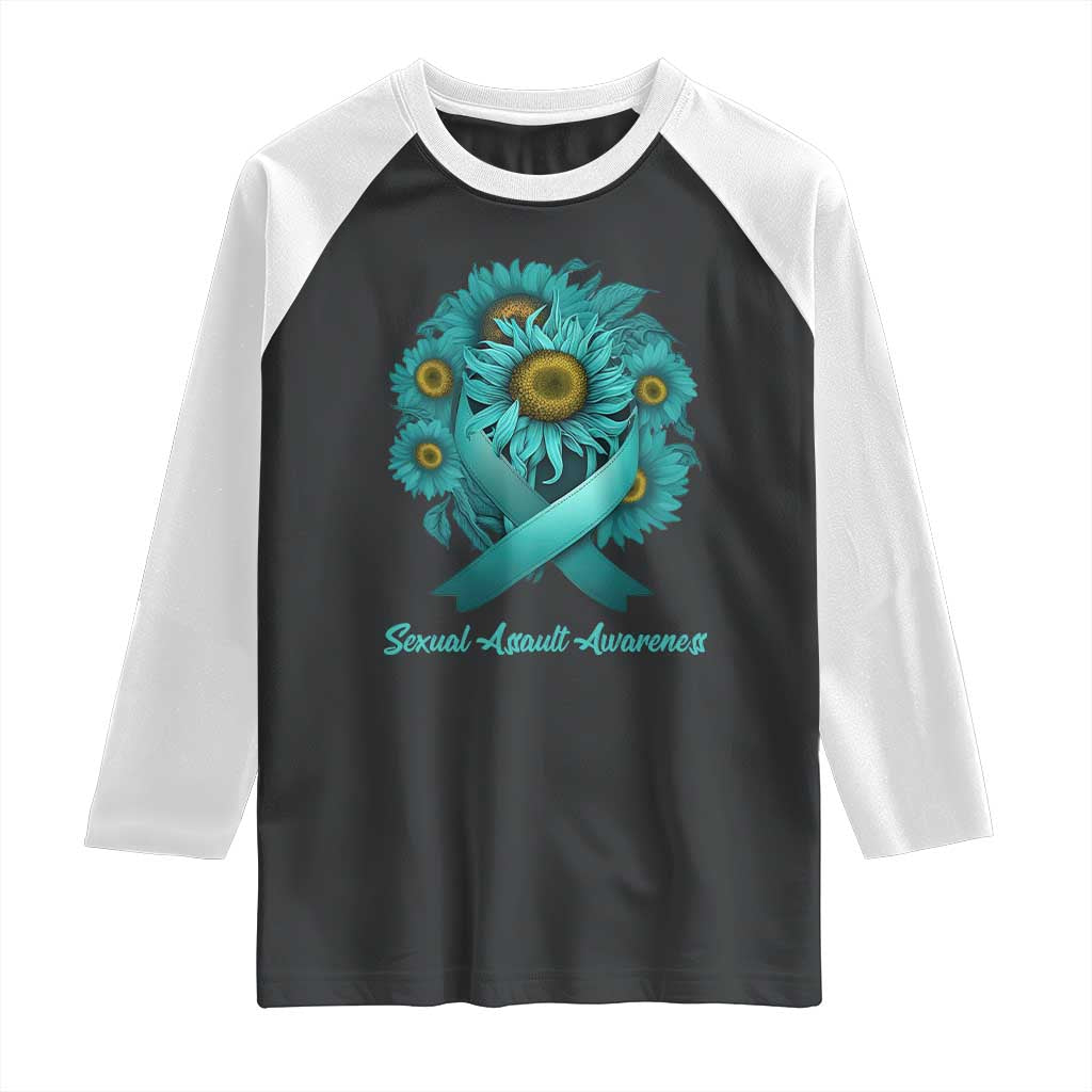 Sexual Assault Awareness Raglan Shirt Teal Ribbon Sunflowers Support