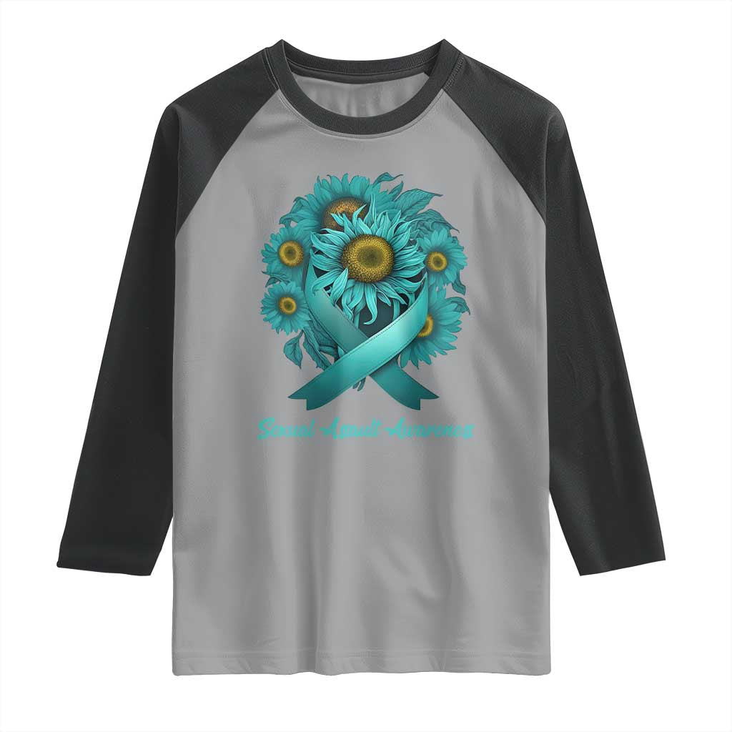 Sexual Assault Awareness Raglan Shirt Teal Ribbon Sunflowers Support