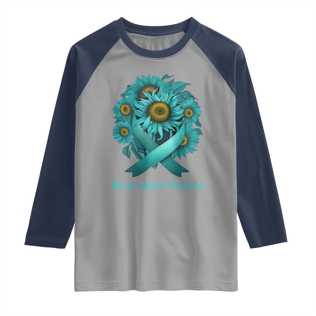 Sexual Assault Awareness Raglan Shirt Teal Ribbon Sunflowers Support