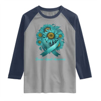 Sexual Assault Awareness Raglan Shirt Teal Ribbon Sunflowers Support