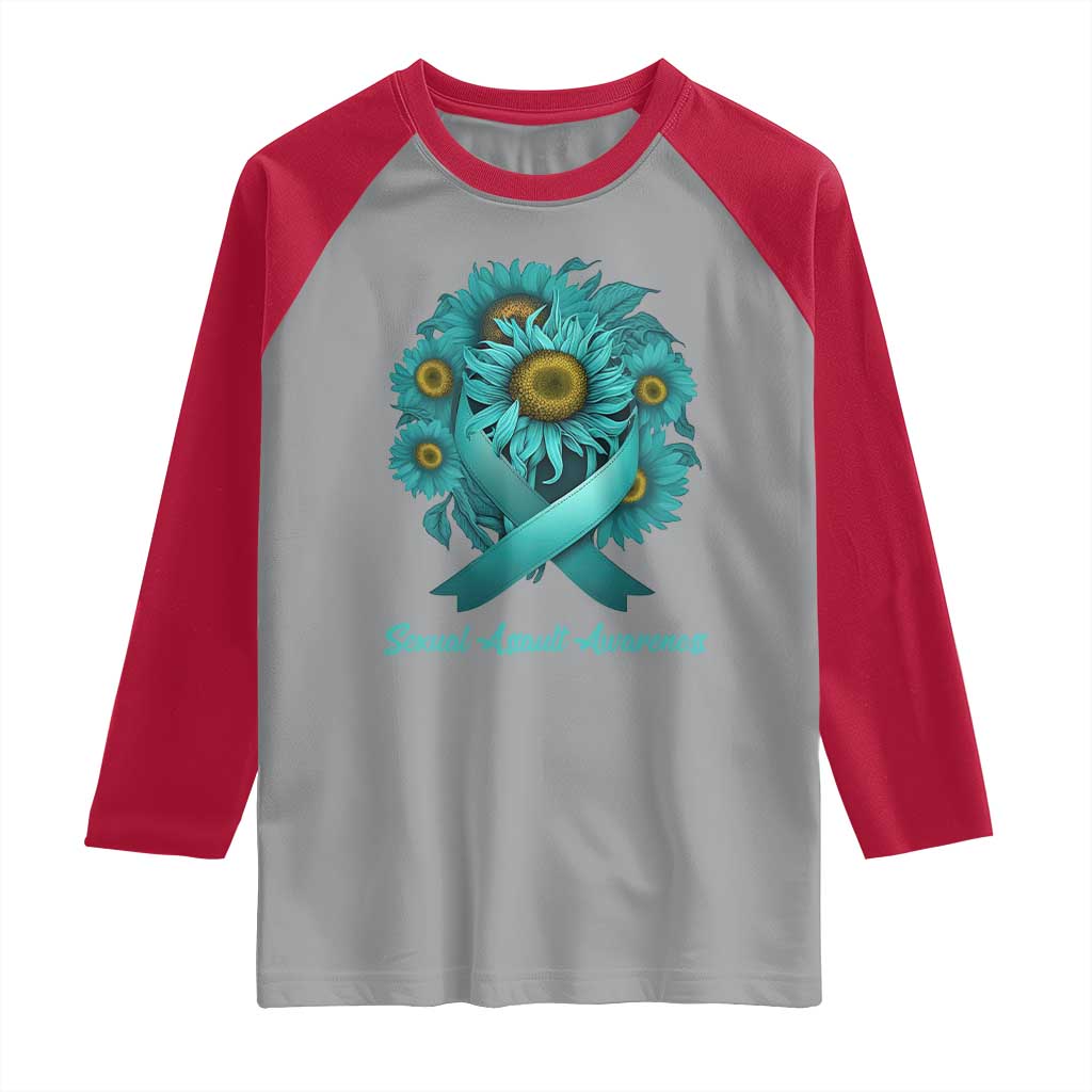 Sexual Assault Awareness Raglan Shirt Teal Ribbon Sunflowers Support