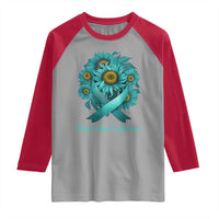 Sexual Assault Awareness Raglan Shirt Teal Ribbon Sunflowers Support