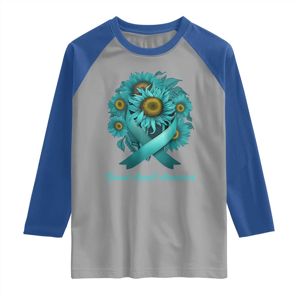 Sexual Assault Awareness Raglan Shirt Teal Ribbon Sunflowers Support