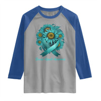 Sexual Assault Awareness Raglan Shirt Teal Ribbon Sunflowers Support