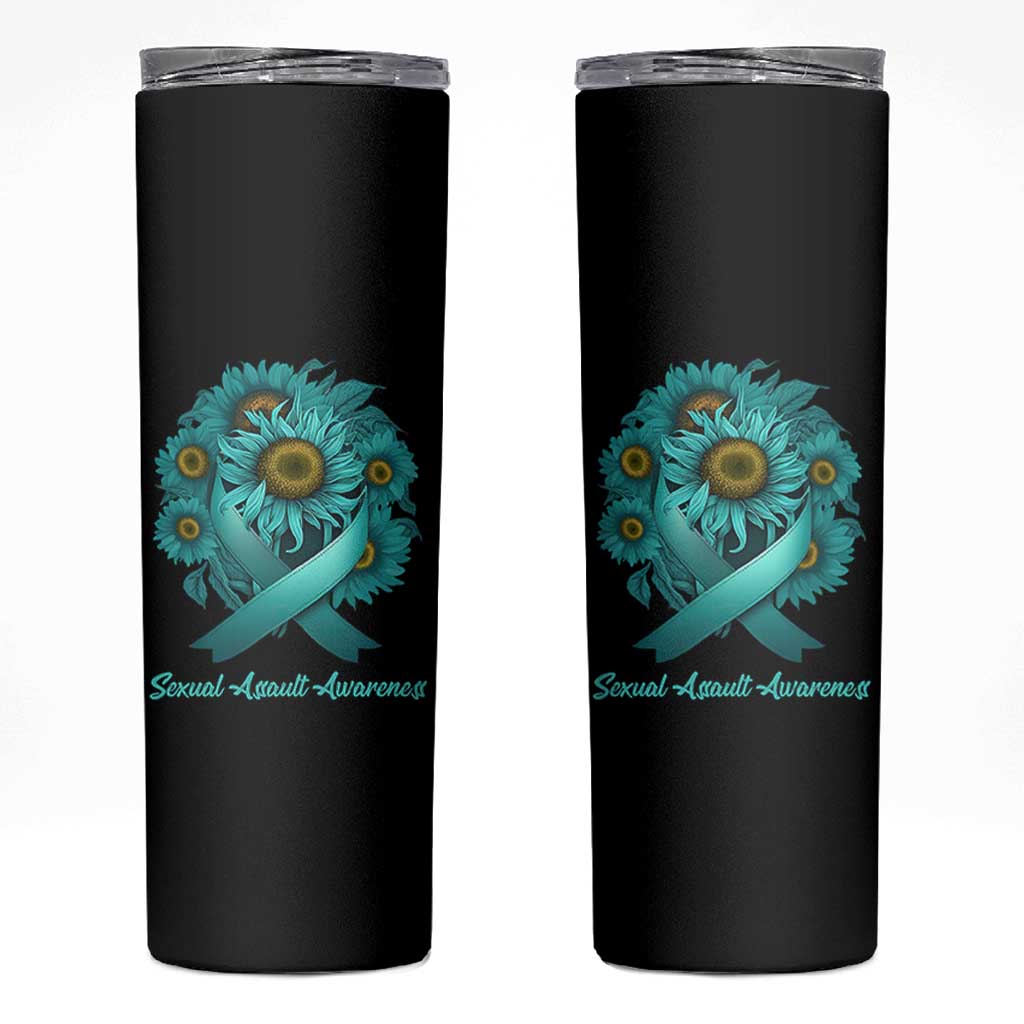 Sexual Assault Awareness Skinny Tumbler Teal Ribbon Sunflowers Support