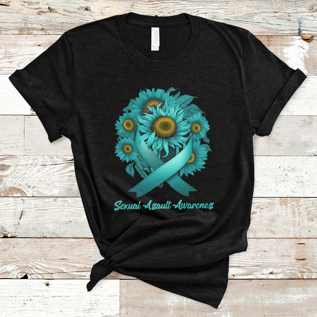 Sexual Assault Awareness Teal Sunflowers Ribbon End The Stigma, Sexual Assault Awareness Shirt T-Shirt - Wonder Print Shop