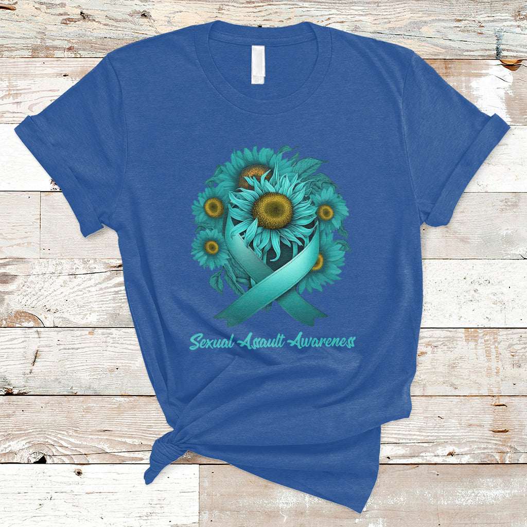 Sexual Assault Awareness Teal Sunflowers Ribbon End The Stigma, Sexual Assault Awareness Shirt T-Shirt - Wonder Print Shop