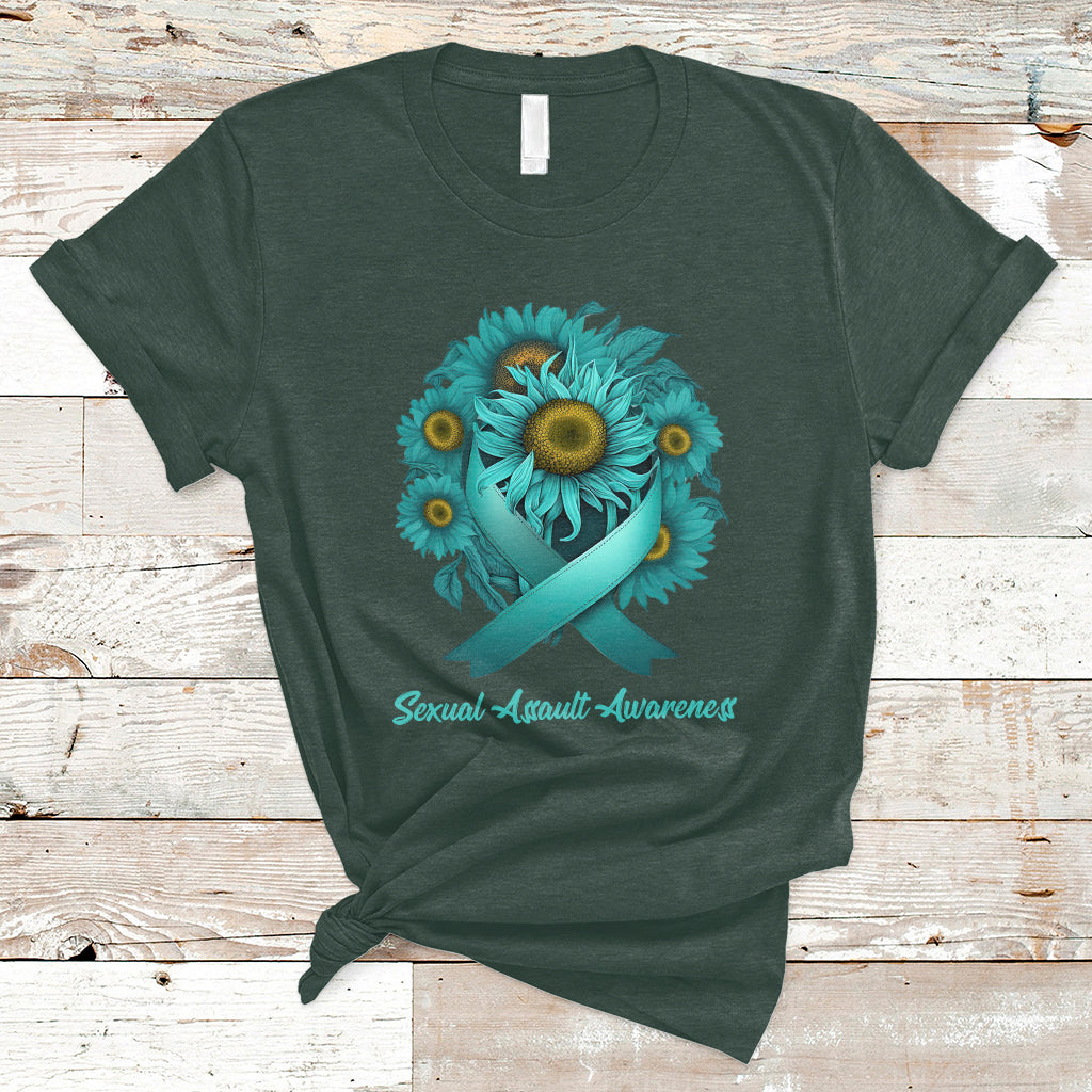 Sexual Assault Awareness Teal Sunflowers Ribbon End The Stigma, Sexual Assault Awareness Shirt T-Shirt - Wonder Print Shop