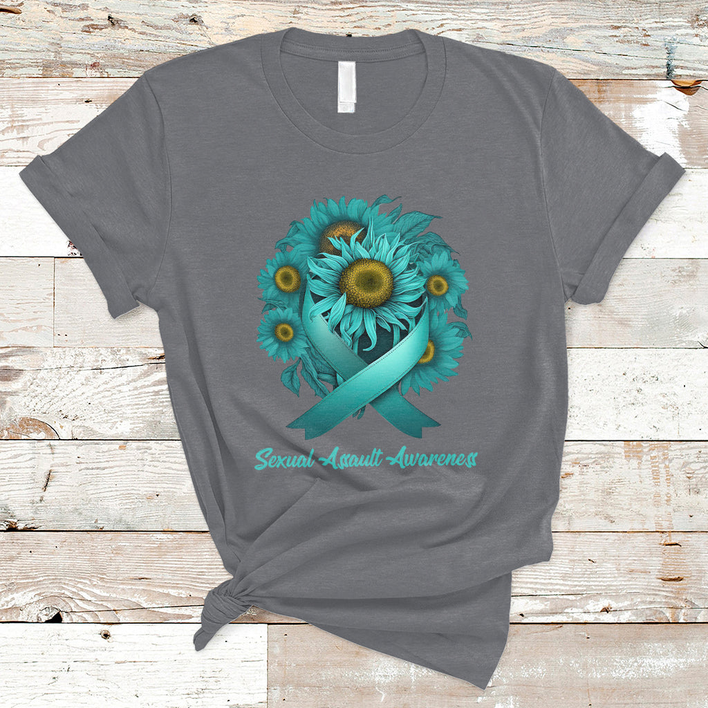 Sexual Assault Awareness Teal Sunflowers Ribbon End The Stigma, Sexual Assault Awareness Shirt T-Shirt - Wonder Print Shop