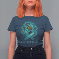 Sexual Assault Awareness T Shirt For Women Teal Ribbon Sunflowers Support