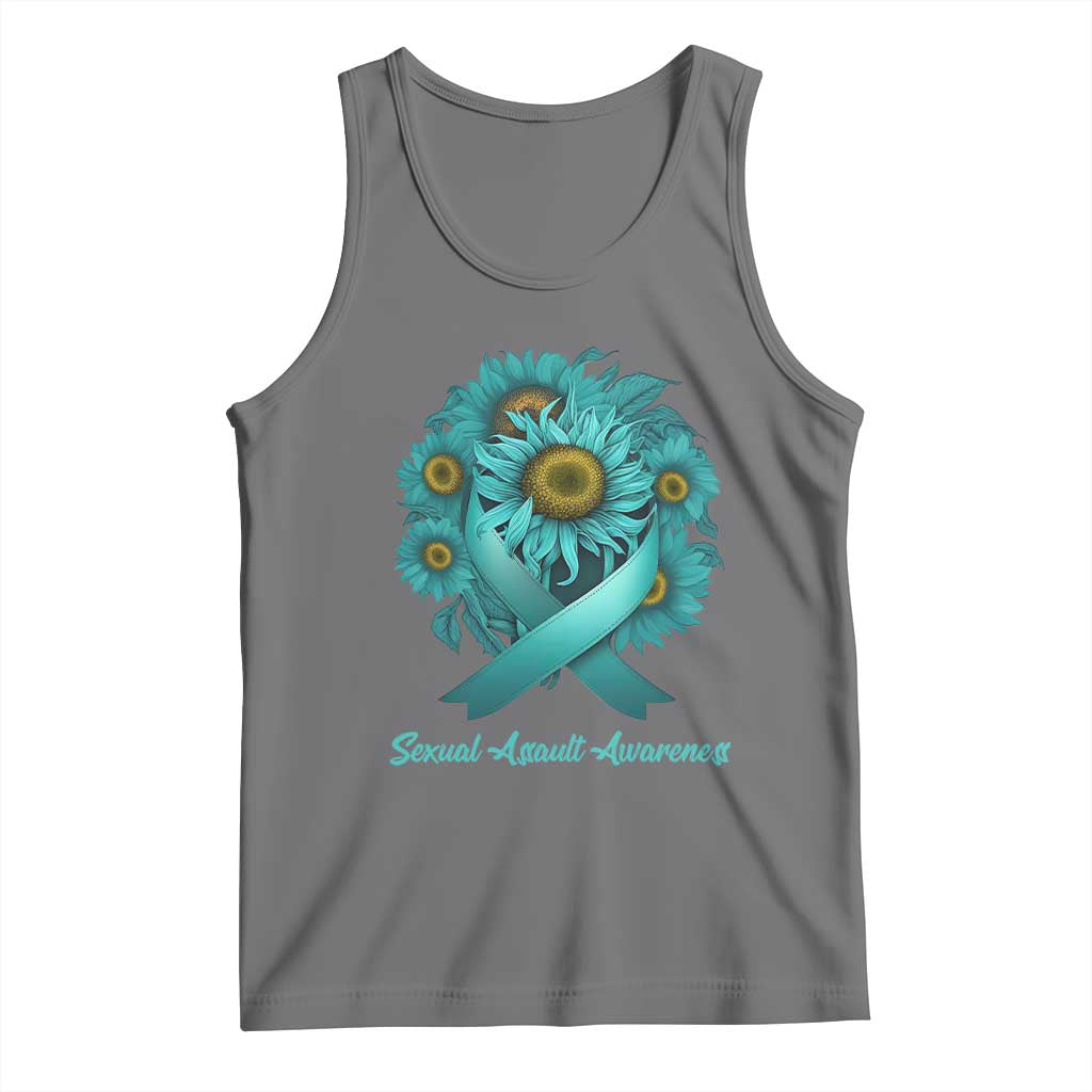Sexual Assault Awareness Tank Top Teal Ribbon Sunflowers Support