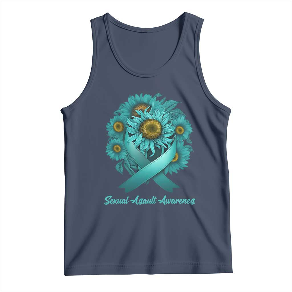 Sexual Assault Awareness Tank Top Teal Ribbon Sunflowers Support