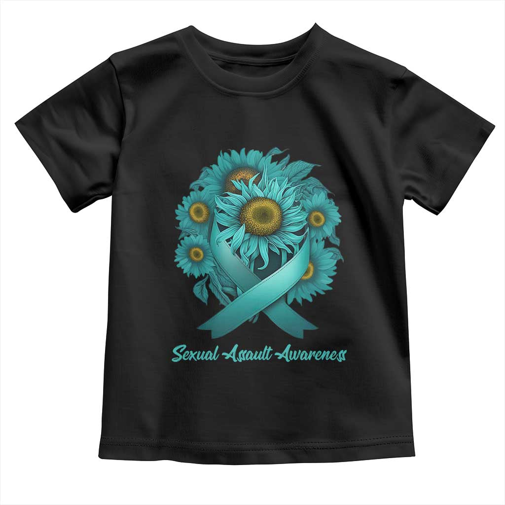 Sexual Assault Awareness Toddler T Shirt Teal Ribbon Sunflowers Support