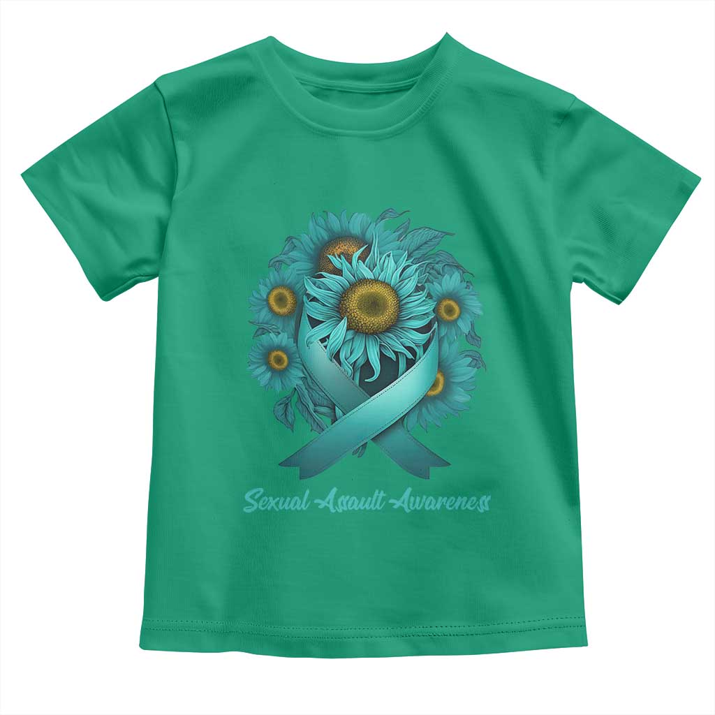Sexual Assault Awareness Toddler T Shirt Teal Ribbon Sunflowers Support