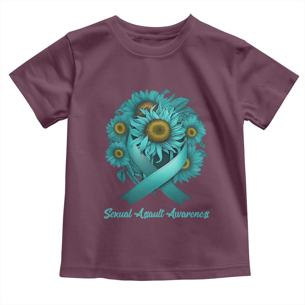Sexual Assault Awareness Toddler T Shirt Teal Ribbon Sunflowers Support