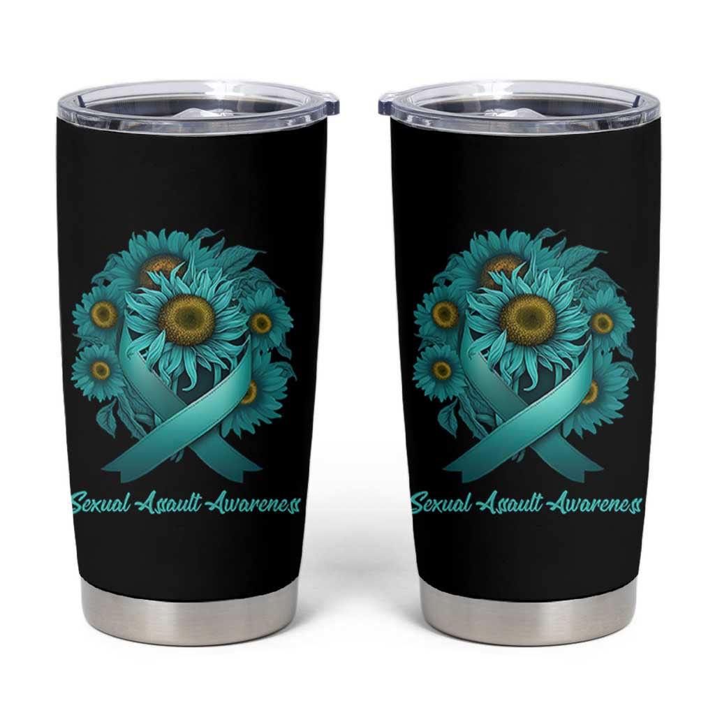 Sexual Assault Awareness Tumbler Cup Teal Ribbon Sunflowers Support