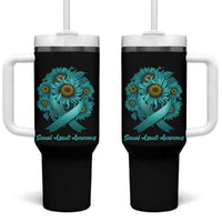 Sexual Assault Awareness Tumbler With Handle Teal Ribbon Sunflowers Support