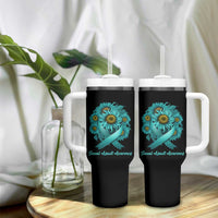Sexual Assault Awareness Tumbler With Handle Teal Ribbon Sunflowers Support