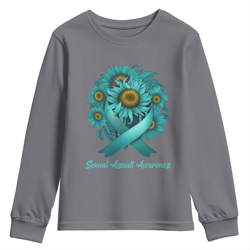 Sexual Assault Awareness Youth Sweatshirt Teal Ribbon Sunflowers Support