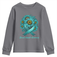 Sexual Assault Awareness Youth Sweatshirt Teal Ribbon Sunflowers Support