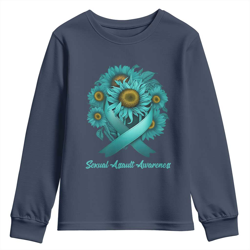 Sexual Assault Awareness Youth Sweatshirt Teal Ribbon Sunflowers Support