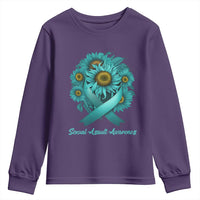 Sexual Assault Awareness Youth Sweatshirt Teal Ribbon Sunflowers Support