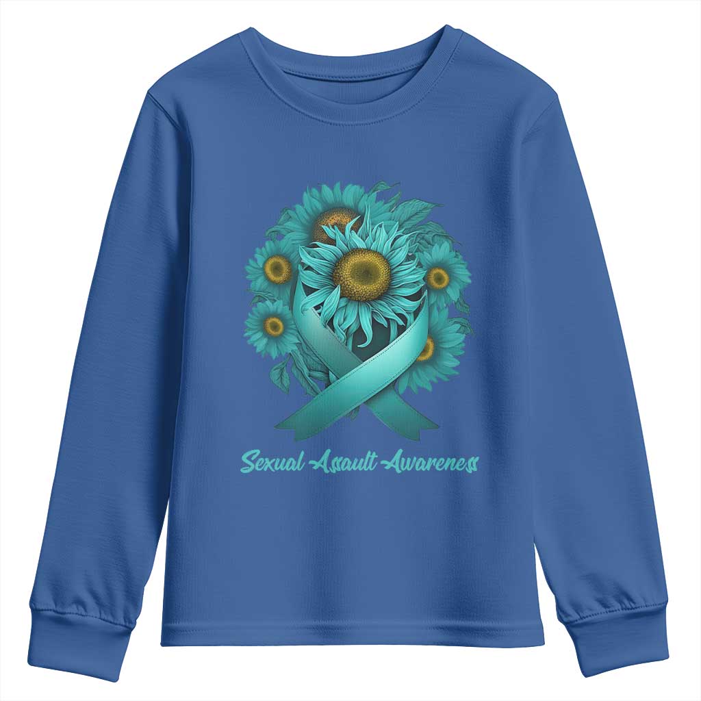 Sexual Assault Awareness Youth Sweatshirt Teal Ribbon Sunflowers Support