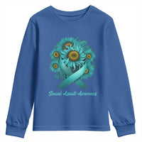 Sexual Assault Awareness Youth Sweatshirt Teal Ribbon Sunflowers Support