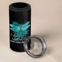 Sexual Assault Awareness 4 in 1 Can Cooler Tumbler In April We Wear Teal Ribbon Butterfly