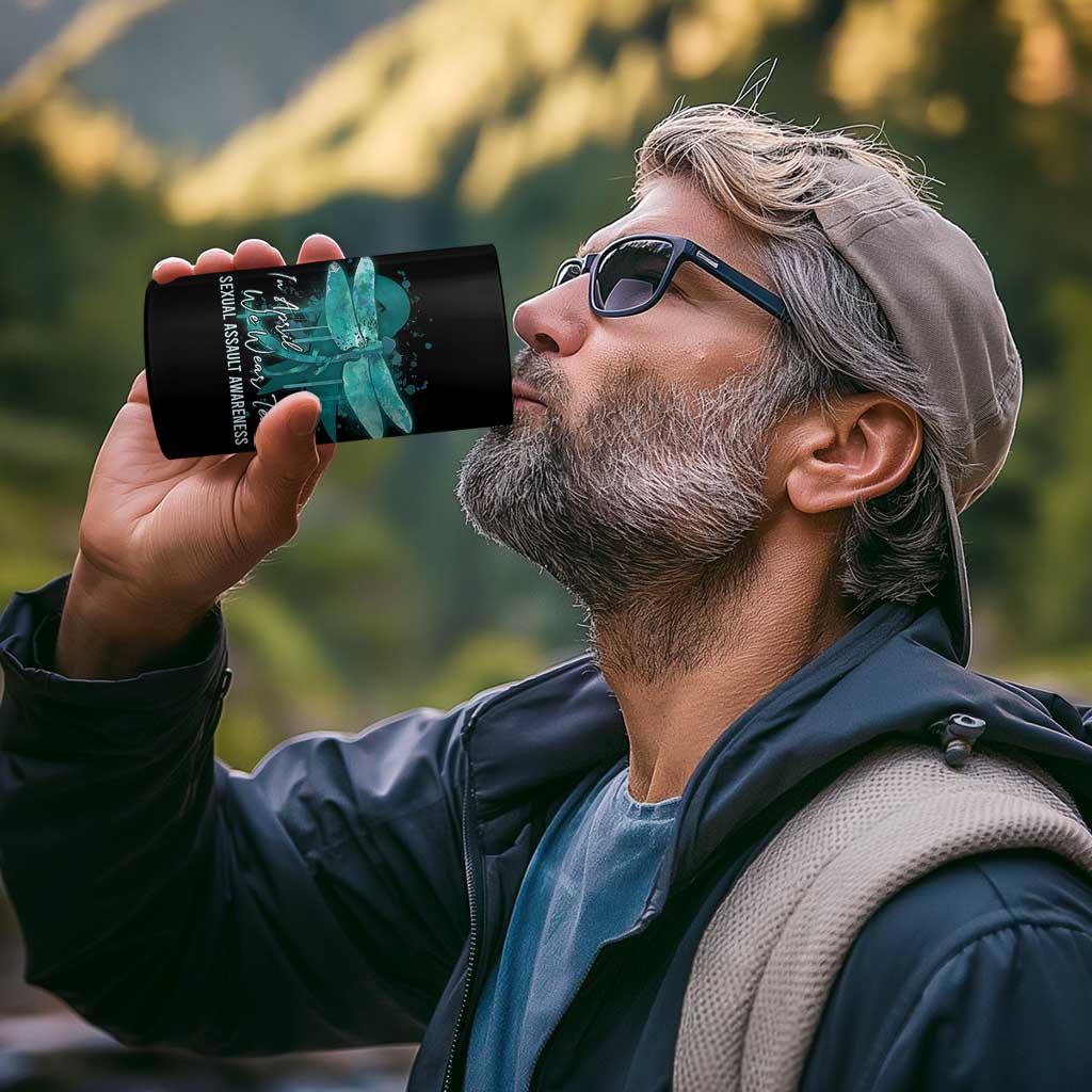 Sexual Assault Awareness 4 in 1 Can Cooler Tumbler In April We Wear Teal Ribbon Butterfly