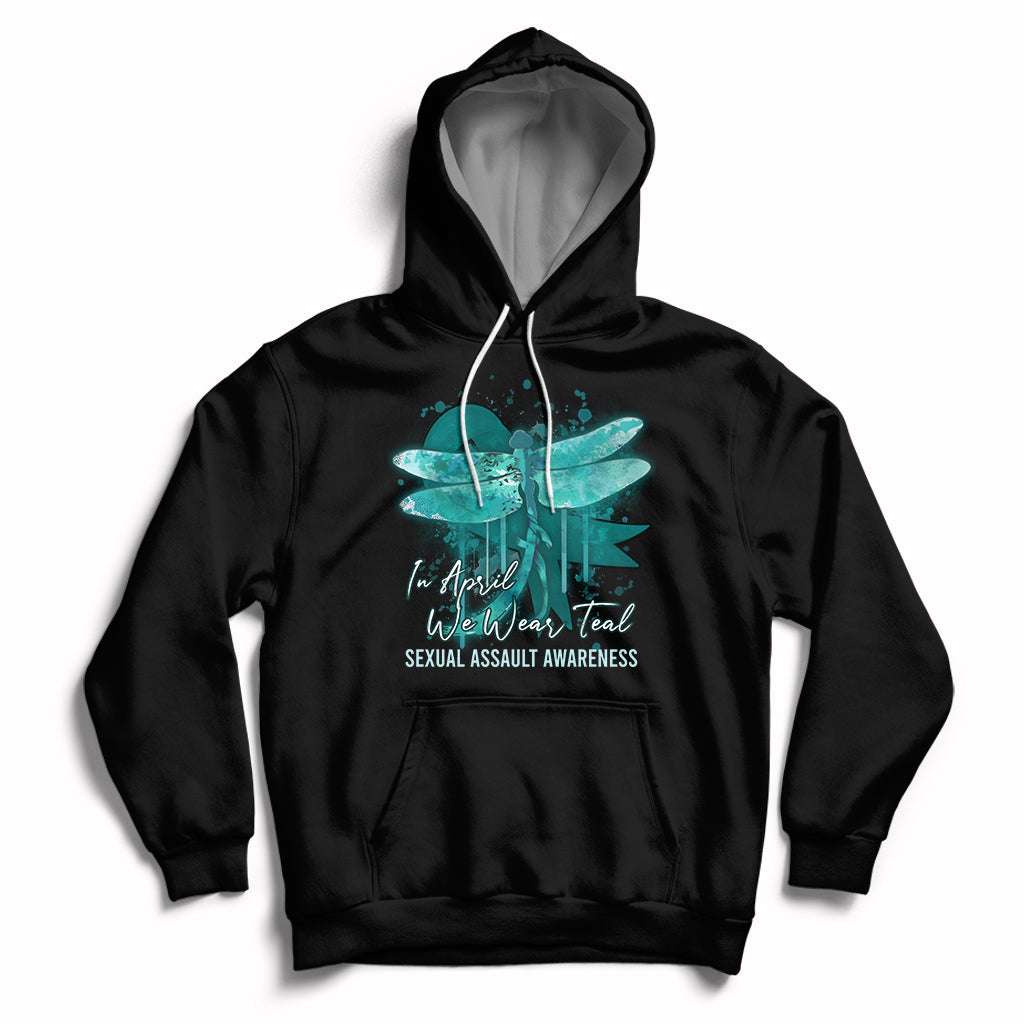 In April We Wear Teal Sexual Assault Awareness Month Teal Ribbon Butterfly, Sexual Assault Awareness Shirt Hoodie - Wonder Print Shop