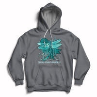 Charcoal pullover hoodie with teal ribbon butterfly awareness graphic, front kangaroo pocket.