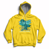 Daisy pullover hoodie with teal ribbon butterfly awareness graphic, front kangaroo pocket.