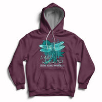 Maroon pullover hoodie with teal ribbon butterfly awareness graphic, front kangaroo pocket.