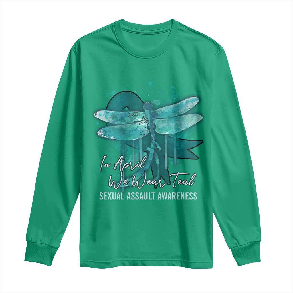 Sexual Assault Awareness Long Sleeve Shirt In April We Wear Teal Ribbon Butterfly