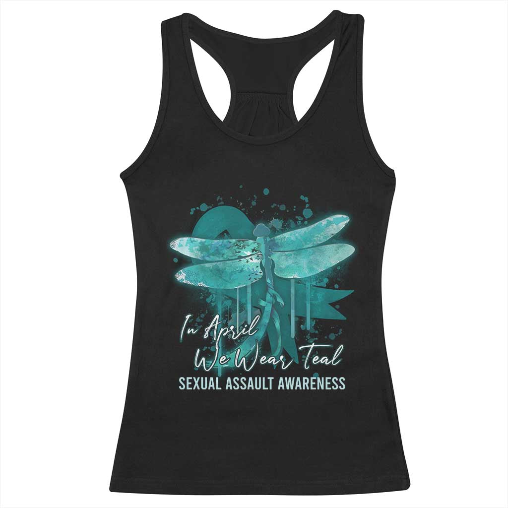 Sexual Assault Awareness Racerback Tank Top In April We Wear Teal Ribbon Butterfly