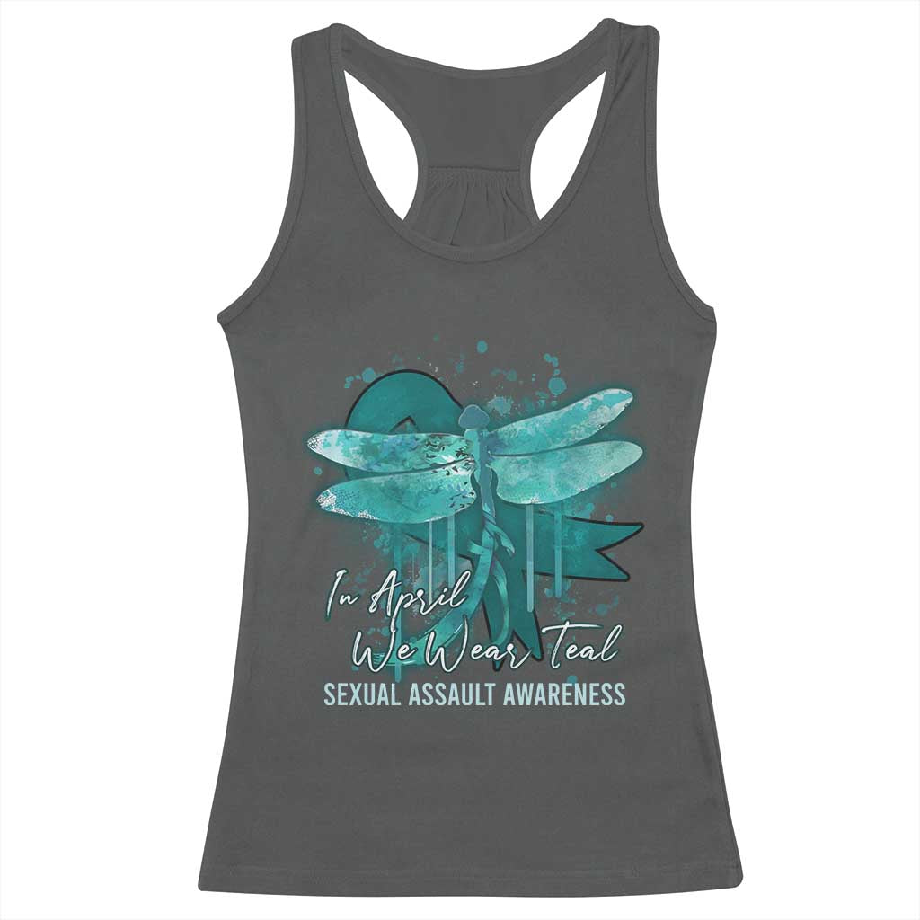 Sexual Assault Awareness Racerback Tank Top In April We Wear Teal Ribbon Butterfly