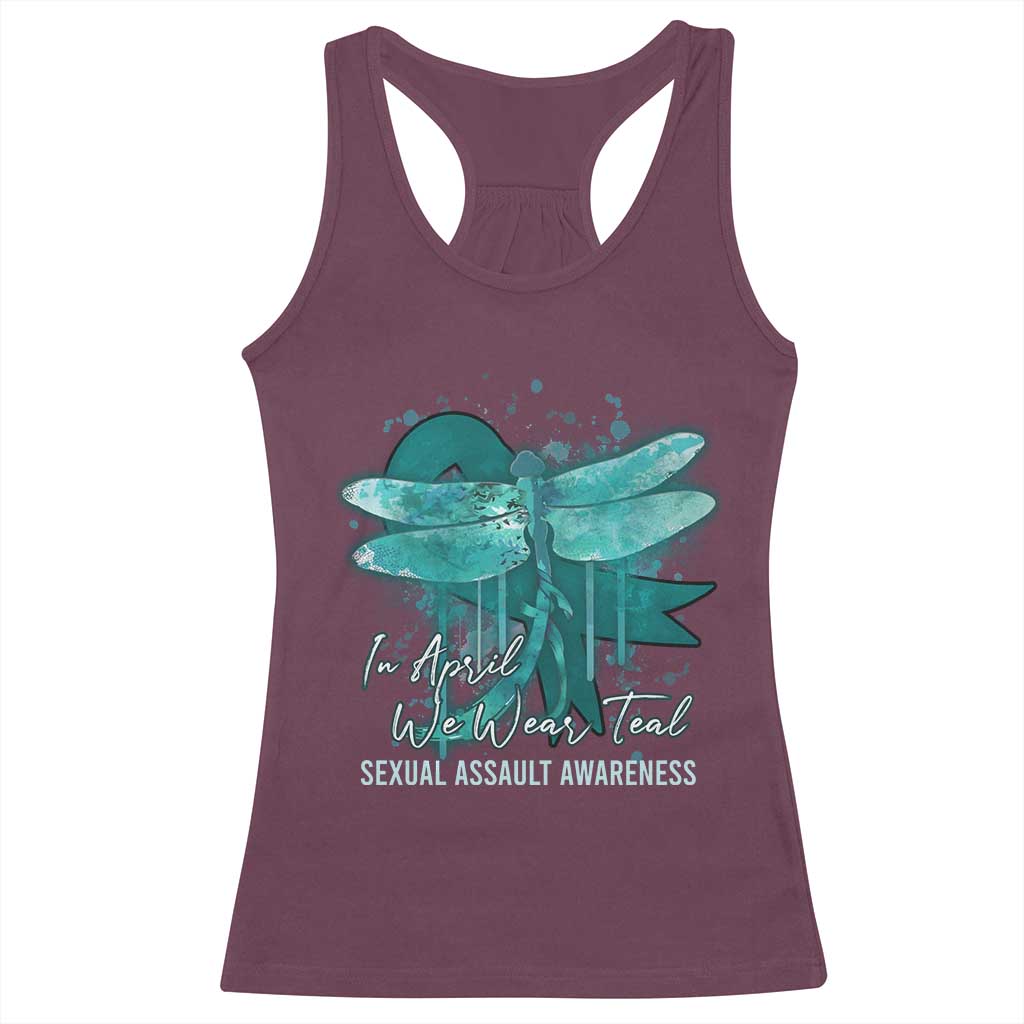 Sexual Assault Awareness Racerback Tank Top In April We Wear Teal Ribbon Butterfly