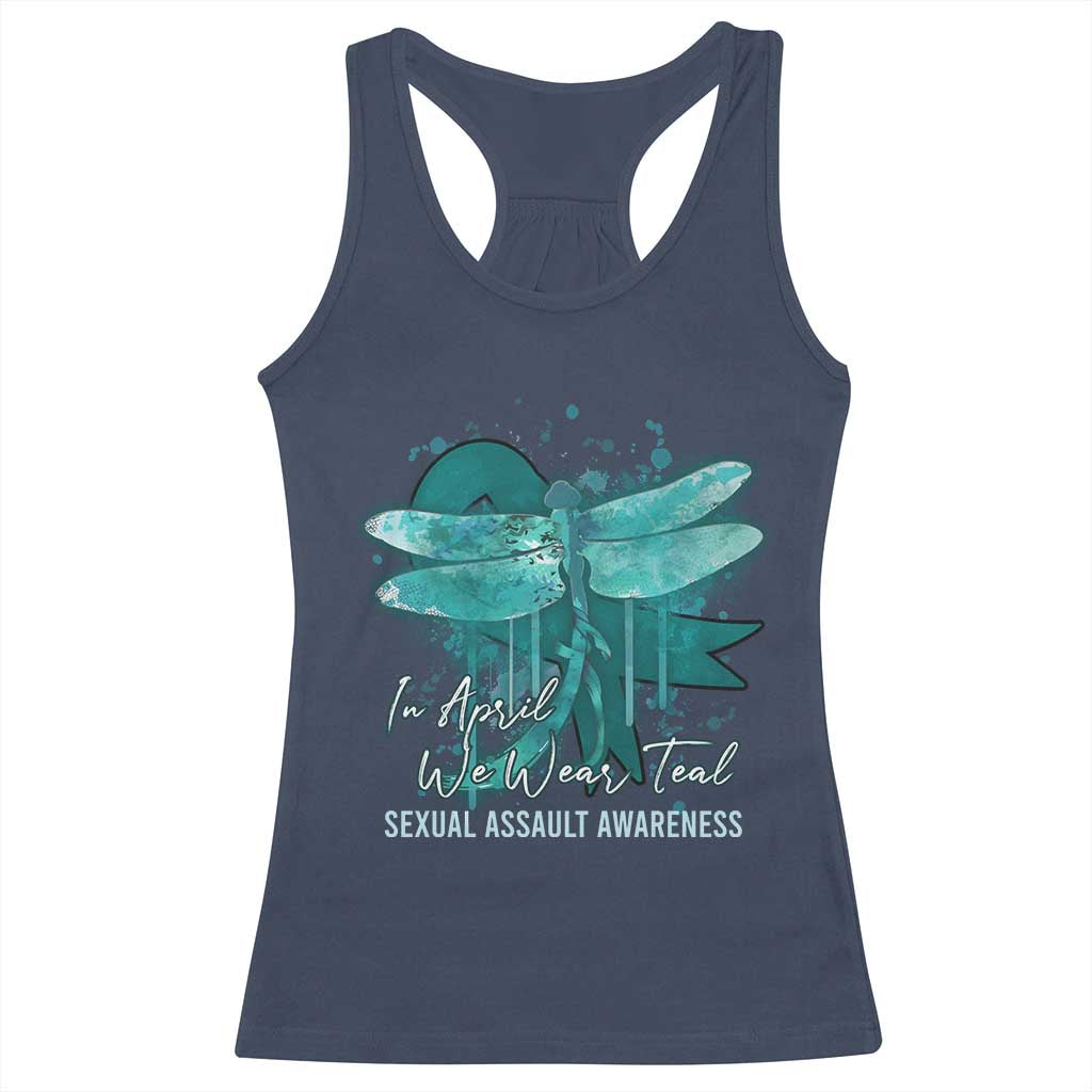 Sexual Assault Awareness Racerback Tank Top In April We Wear Teal Ribbon Butterfly