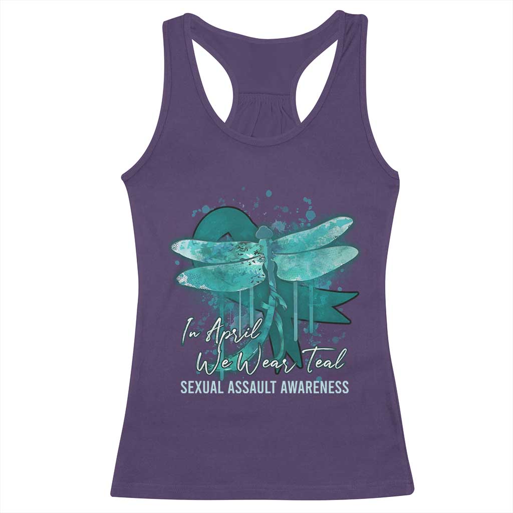 Sexual Assault Awareness Racerback Tank Top In April We Wear Teal Ribbon Butterfly