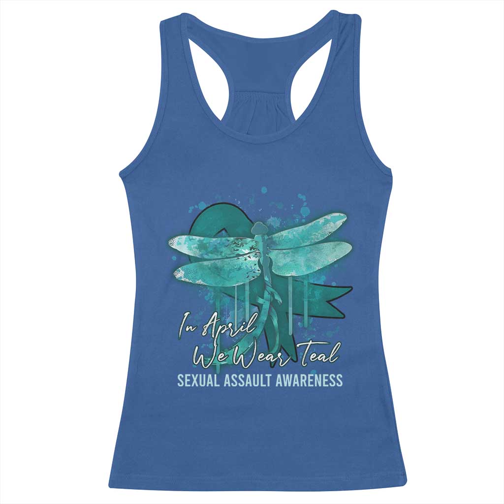 Sexual Assault Awareness Racerback Tank Top In April We Wear Teal Ribbon Butterfly