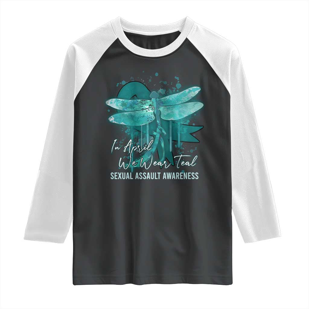 Sexual Assault Awareness Raglan Shirt In April We Wear Teal Ribbon Butterfly