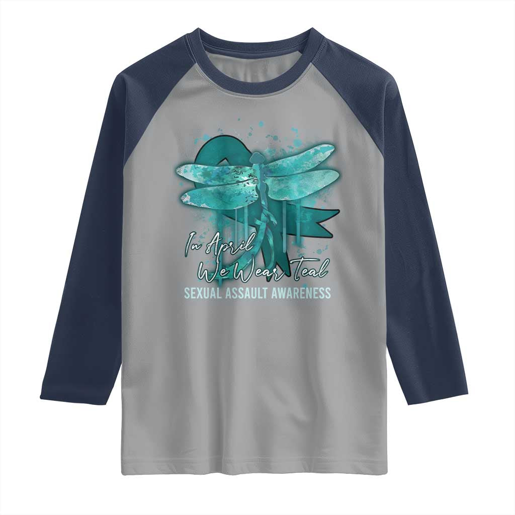 Sexual Assault Awareness Raglan Shirt In April We Wear Teal Ribbon Butterfly