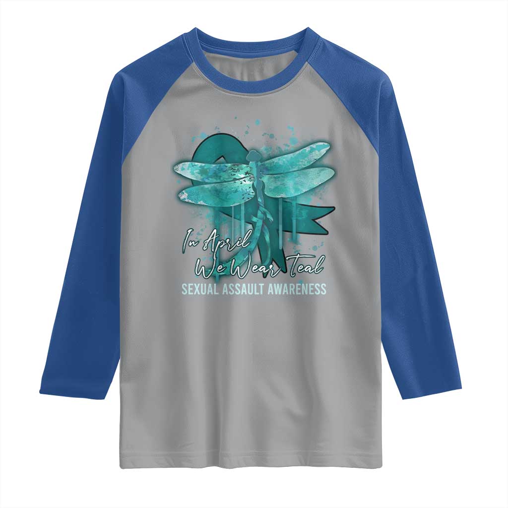 Sexual Assault Awareness Raglan Shirt In April We Wear Teal Ribbon Butterfly