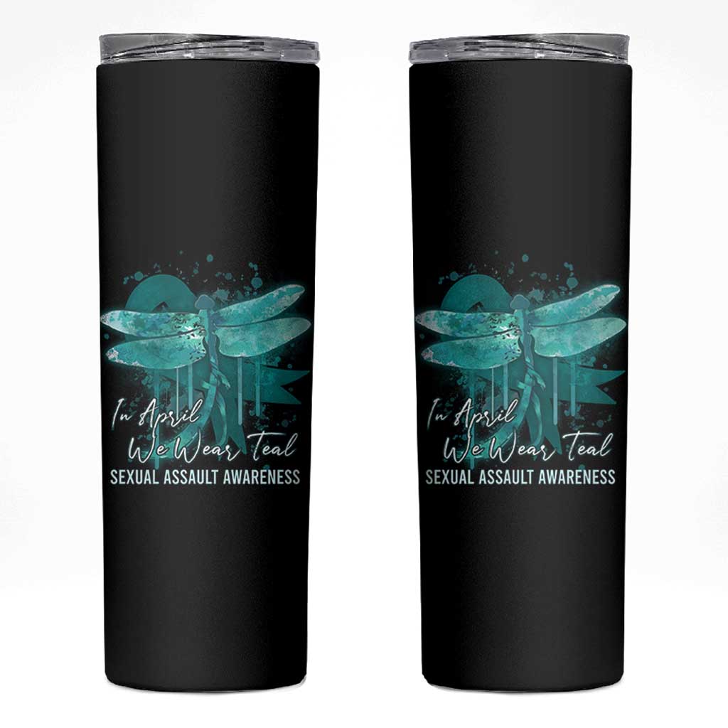 Sexual Assault Awareness Skinny Tumbler In April We Wear Teal Ribbon Butterfly